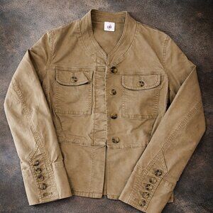 Cabi XS Tan Utility Jacket Military Style Button Front Peplum Cotton Blazer